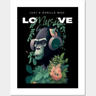 Funny music design, just a gorilla who love music graphic design Posters and Art